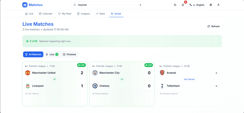 Matchee ⚽ - Live Football Tracking Platform
